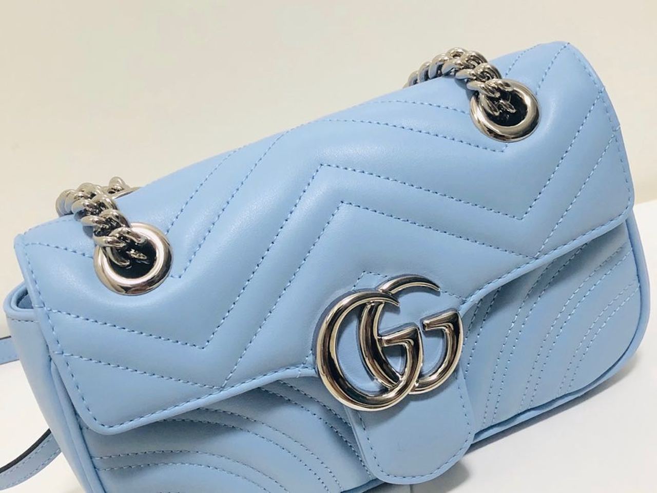 gg Marmont Matelassé Mini Bag Blue Sky Matelassé Chevron For Women 8.5in/22cm gg