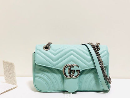 gg Marmont Small Matelassé Shoulder Bag Mint Green Matelassé Chevron For Women 10in/26cm gg