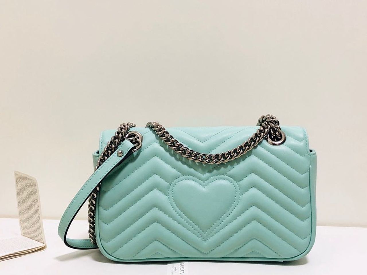 gg Marmont Small Matelassé Shoulder Bag Mint Green Matelassé Chevron For Women 10in/26cm gg