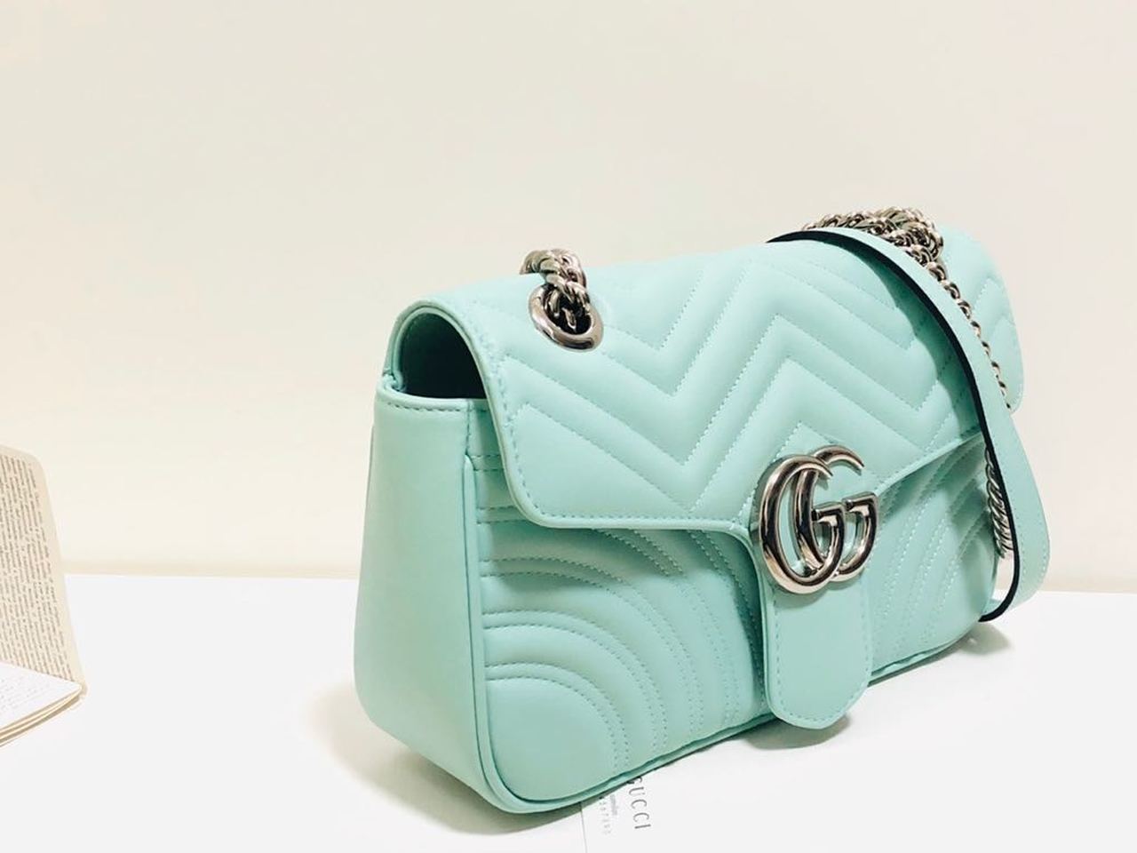 gg Marmont Small Matelassé Shoulder Bag Mint Green Matelassé Chevron For Women 10in/26cm gg