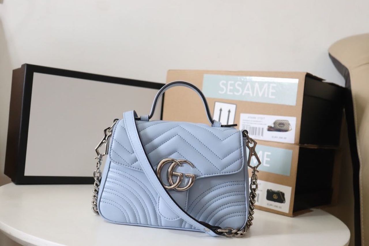 gg Marmont Mini Top Handle Bag  Sky Blue For Women 8.3in/21cm gg