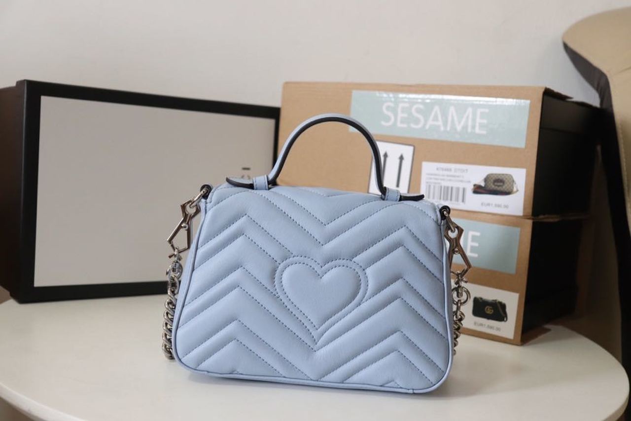 gg Marmont Mini Top Handle Bag  Sky Blue For Women 8.3in/21cm gg