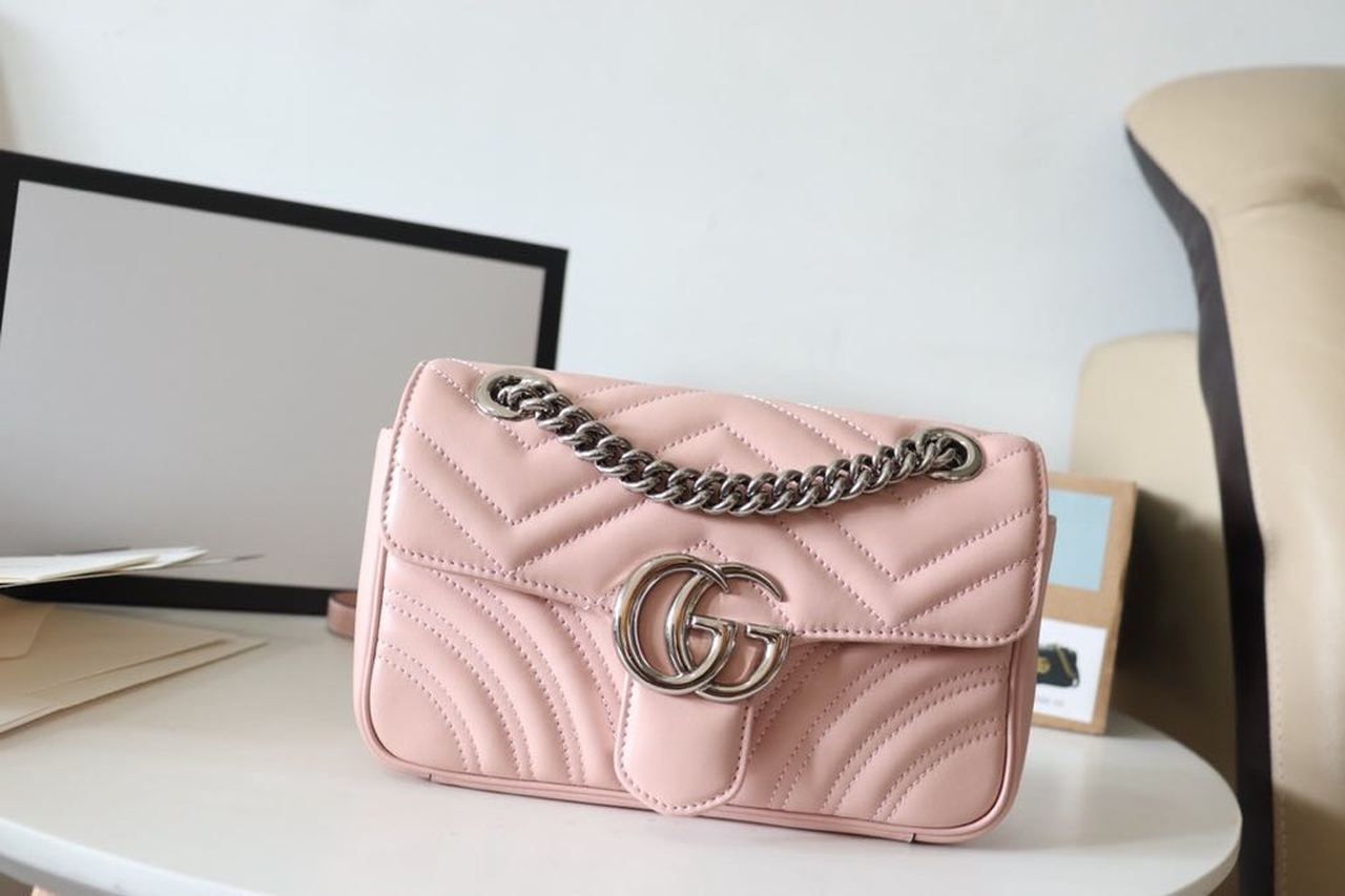 gg Marmont Matelassé Mini Bag Dusty Pink Matelassé Chevron For Women 8.5in/22cm gg