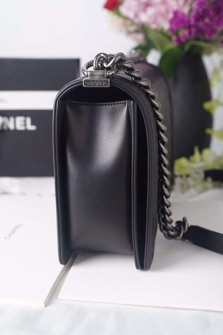 Chanel LeBoy Bag 28cm Lambskin Leather Antique Silver Hardware Spring/Summer Collection, Black