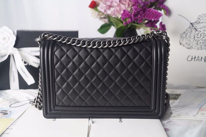 Chanel LeBoy Bag 28cm Lambskin Leather Antique Silver Hardware Spring/Summer Collection, Black