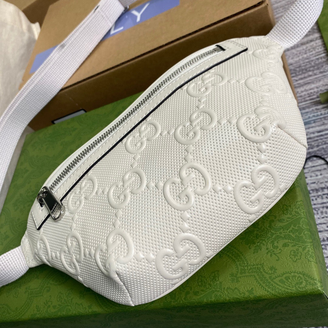 gg Embossed Belt Bag White gg Embossed For Men  9.1in/23cm gg 658582 1W3CN 9022