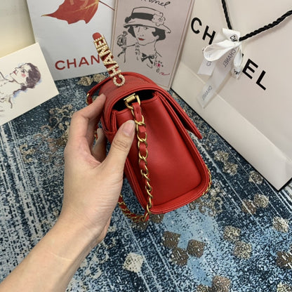 ChanelSmall Flap Bag With Top Handle Gold Hardware Red For Women, Women&#8217;s Handbags, Shoulder Bags 7.9in/20cm AS2059