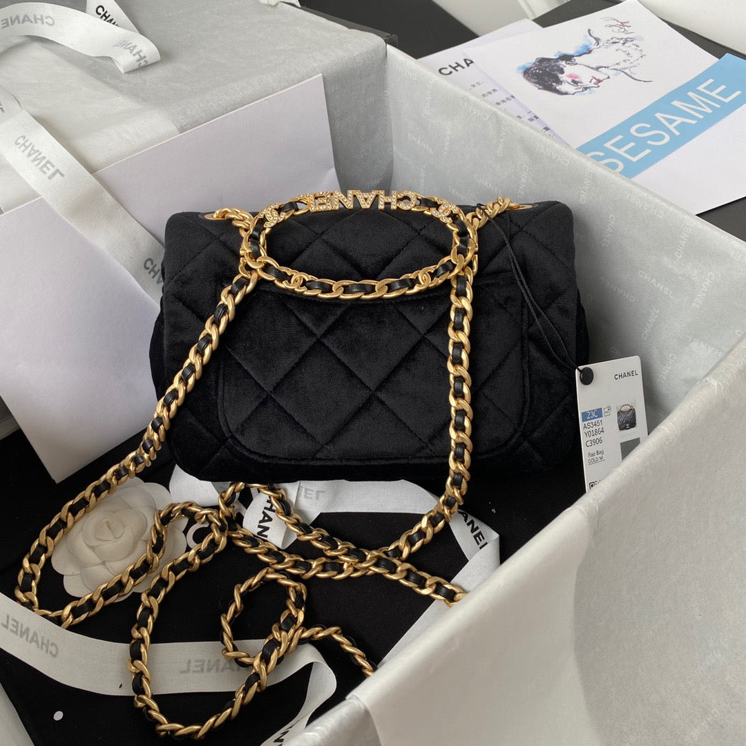 Chanel Flap Bag Gold Hardware Black For Women, Women&#8217;s Handbags, Shoulder Bags 9.4in/24cm AS3451