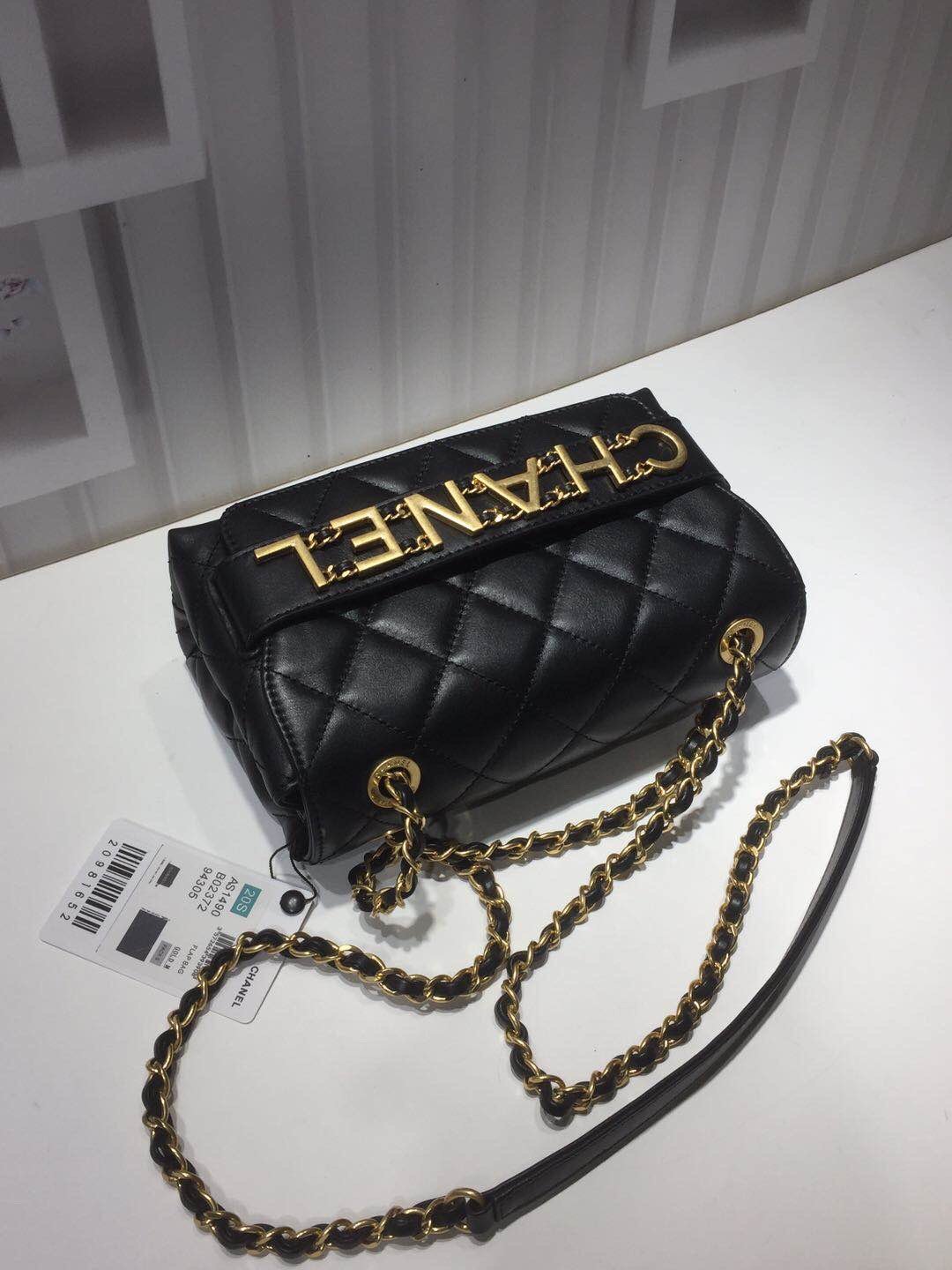 ChanelFront Logo Small Flap Bag Gold Hardware Black For Women, Women&#8217;s Handbags, Shoulder Bags 8.2in/21cmAS1490