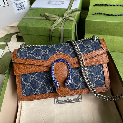 gg Dionysus Small Shoulder Bag Dark Blue And Ivory Eco Washed Organic gg Jacquard Deni For Women 11in/28cm 400249 2KQFN 4483