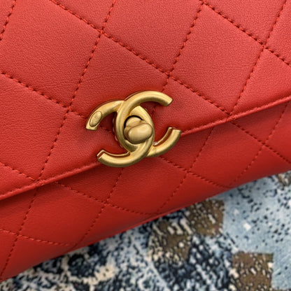 ChanelSmall Flap Bag With Top Handle Gold Hardware Red For Women, Women&#8217;s Handbags, Shoulder Bags 7.9in/20cm AS2059