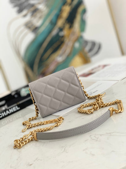 ChanelMini Flap Bag Gold Toned Hardware Grey For Women 4.7in/12cm