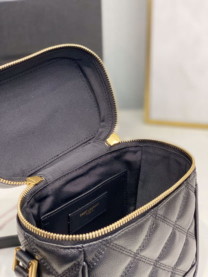 YSSL 80’s Vanity Bag In Carré-Quilted Grain De Poudre Black For Women 6.4in/16.5cm YSL 649779DME271000