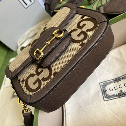 gg Horsebit 1955 Jumbo Mini Bag Camel And Ebony Jumbo gg Canvas For Women 8in/21cm 658574 UKMDG 2570