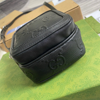 gg Embossed Mini Bag Black gg Embossed For Men 6.7in/17cm gg 658553 1W3AN 1000