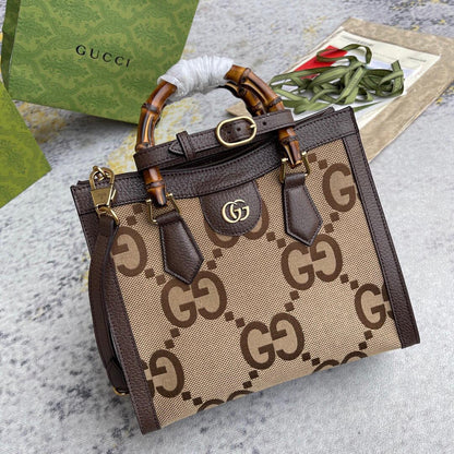 gg Diana Jumbo gg Small Tote Bag Camel And Ebony Jumbo gg Canvas Brown For Women 11in/28cm 660195 UKMFT 2672