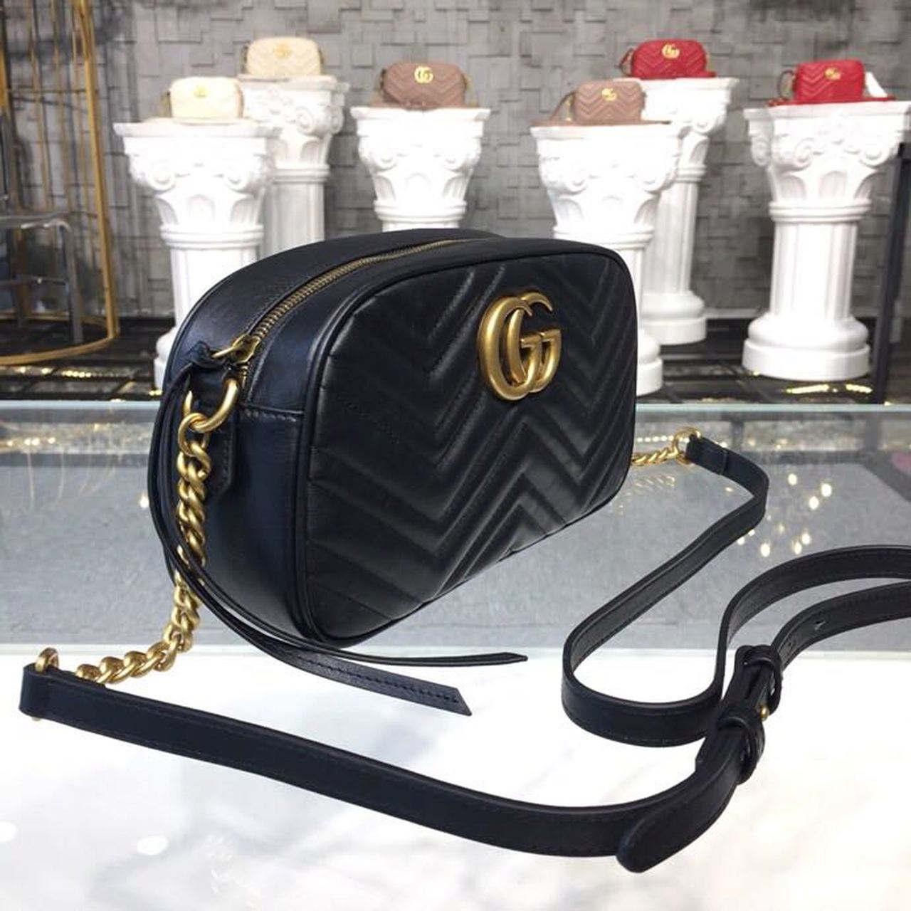 gg Marmont Small Matelassé Shoulder Bag Black Matelassé Chevron For Women 9.5in/24cm gg 447632 DTD1T 1000