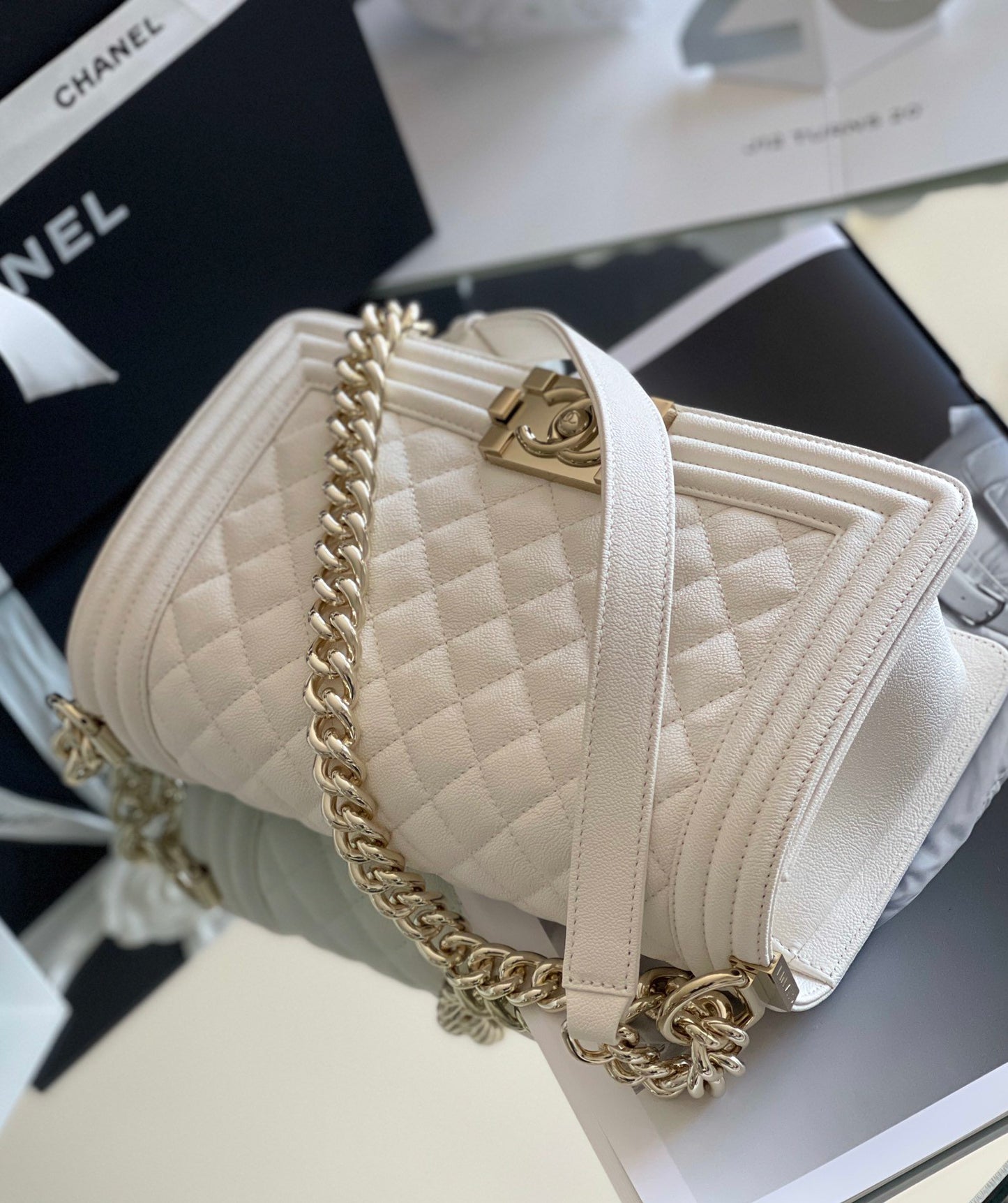 ChanelMedium Classic Flap Bag 25cm White For Women A67086