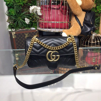 gg Marmont Matelassé Mini Bag Black Matelassé Chevron For Women 8.5in/22cm gg ‎446744 DTDIT 1000