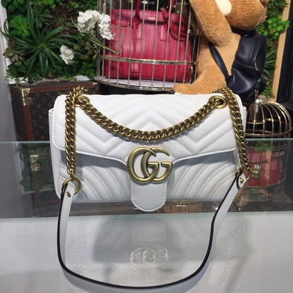 gg Marmont Small Matelassé Shoulder Bag White Chevron For Women 10in/25cm 443497 DTDIT 9022