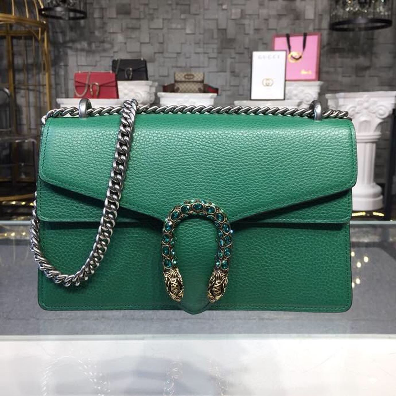 gg Dionysus Shoulder Bag Emerald Green Metal-Free Tanned For Women 11in/28cm gg 400249 CAOGX 3120