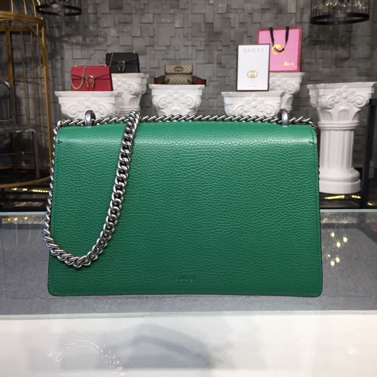 gg Dionysus Shoulder Bag Emerald Green Metal-Free Tanned For Women 11in/28cm gg 400249 CAOGX 3120