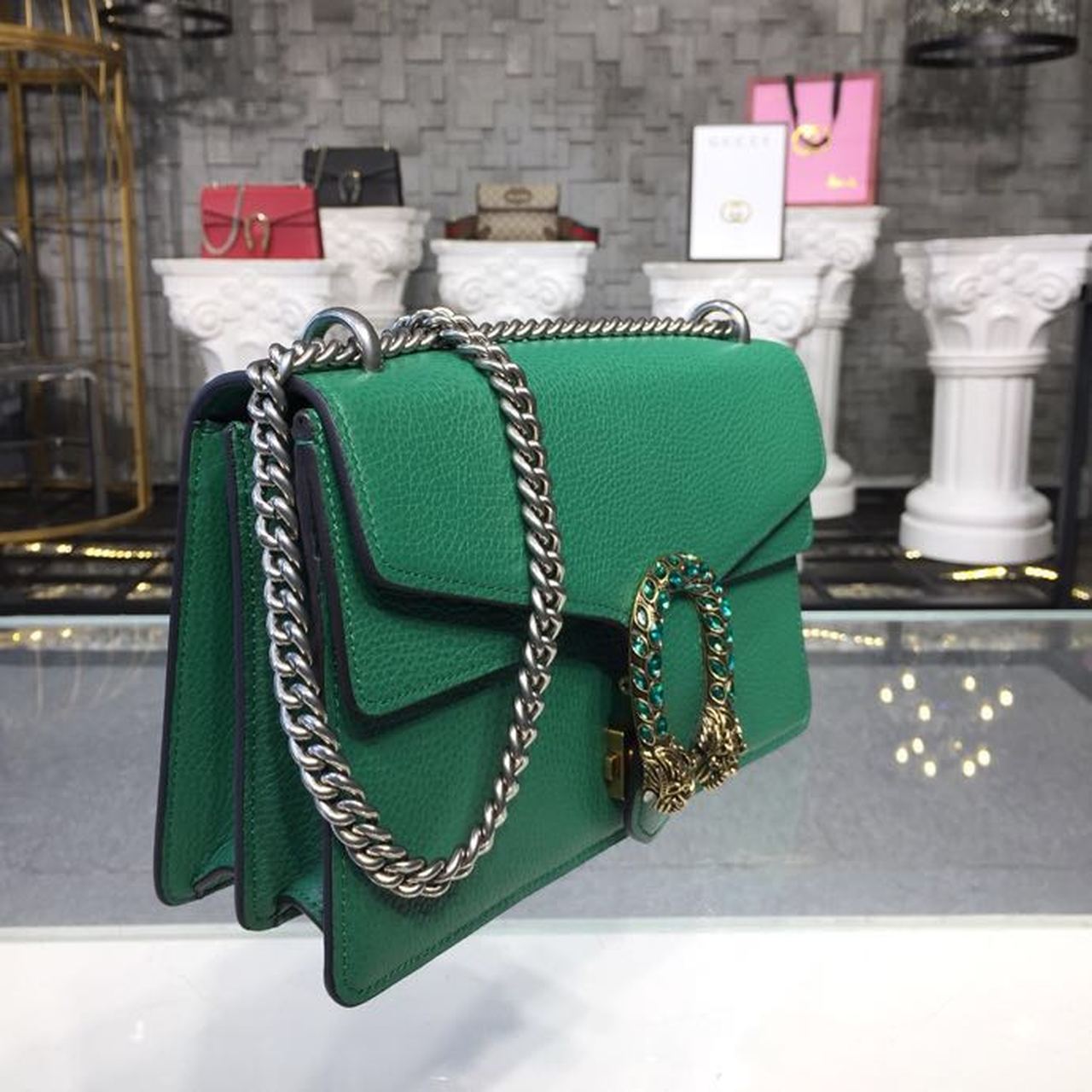 gg Dionysus Shoulder Bag Emerald Green Metal-Free Tanned For Women 11in/28cm gg 400249 CAOGX 3120