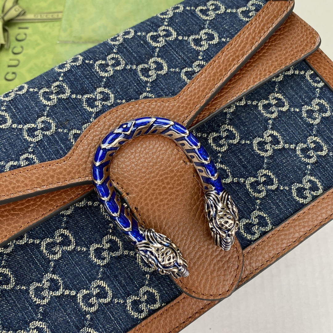 gg Dionysus Small Shoulder Bag Dark Blue And Ivory Eco Washed Organic gg Jacquard Denim For Women 11in/28cm gg 400249 2KQFN 4483