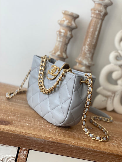 ChanelSmall Hobo Bag Gold Hardware Grey For Women, Women&#8217;s Handbags, Shoulder Bags 7.5in/19cm