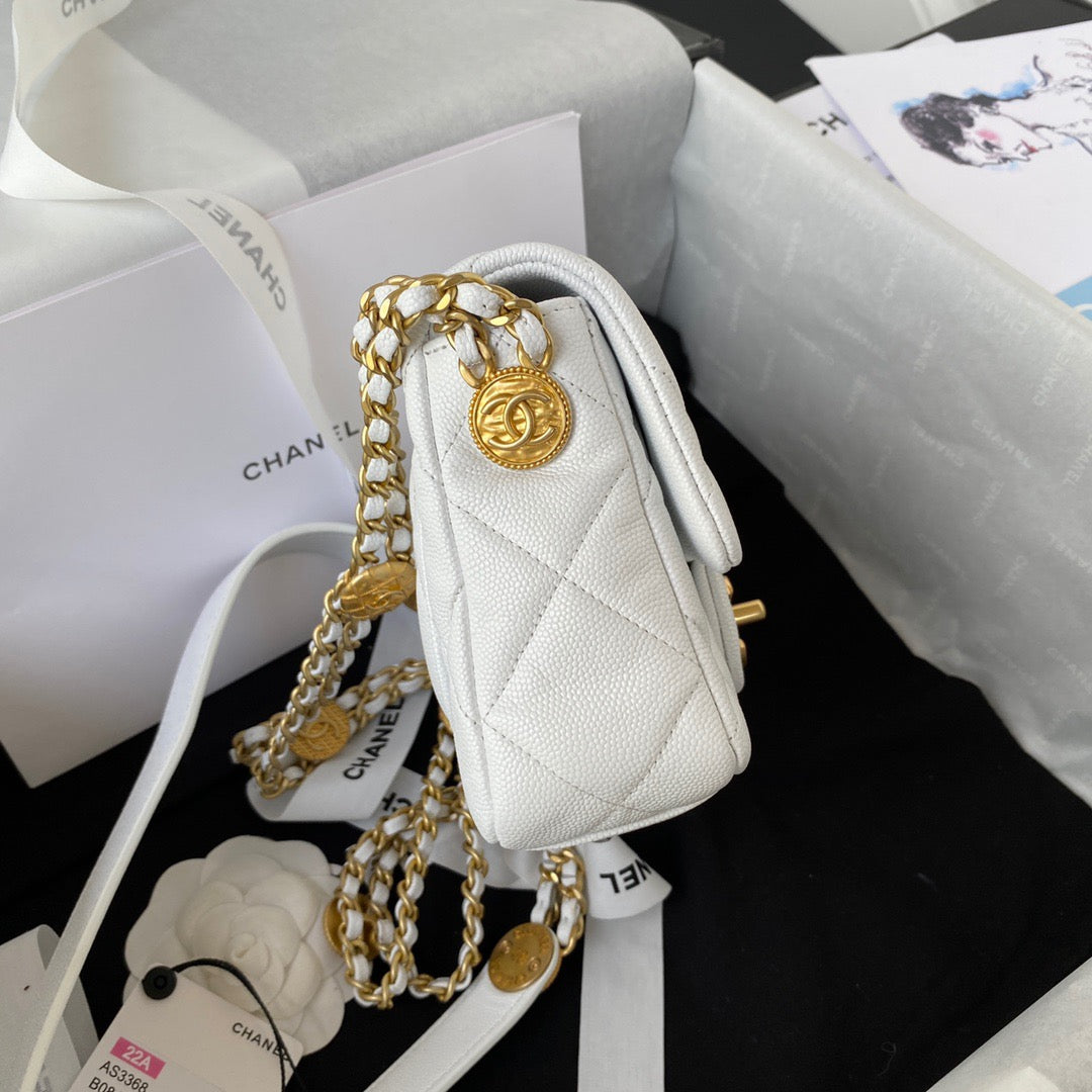 ChanelMini Flap Bag With Top Handle Gold Hardware White For Women, Women&#8217;s Handbags, Shoulder Bags 7.9in/20cm AS2431 