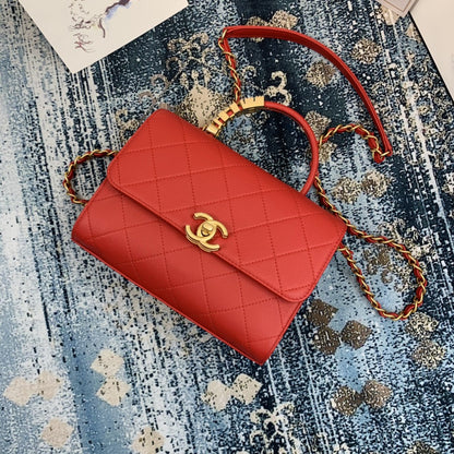 ChanelSmall Flap Bag With Top Handle Gold Hardware Red For Women, Women&#8217;s Handbags, Shoulder Bags 7.9in/20cm AS2059