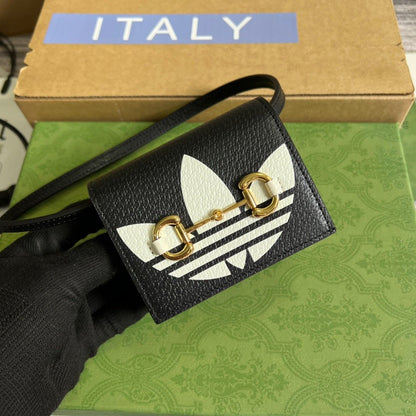 gg x Adidas Card Case With Horsebit Black For Women, Women’s Bags 4.2in/11cm gg