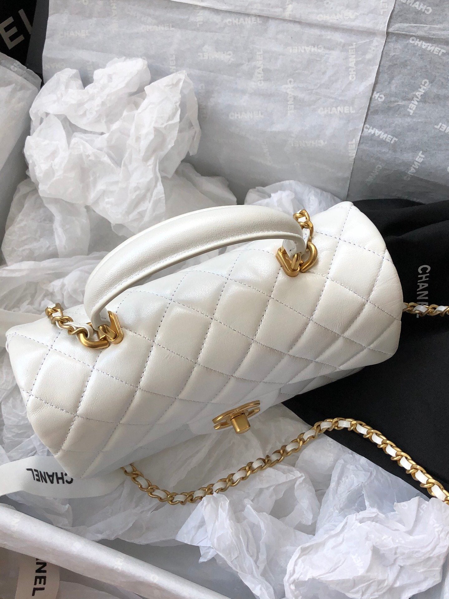 ChanelMini Flap Bag With Top Handle White For Women 7.8in/20cm