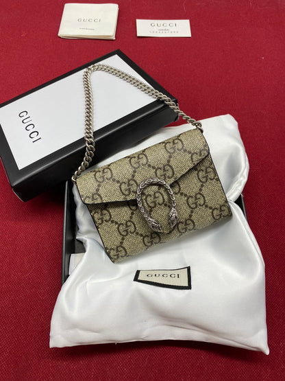 gg Dionysus gg Supreme Chain Wallet Beige/Ebony gg Supreme Canvas For Women 4in/11cm gg