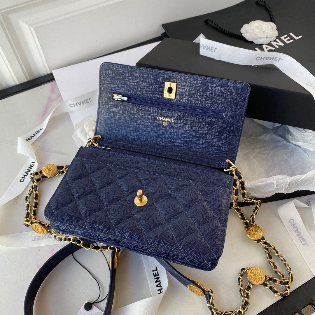 ChanelSmall Flap Bag Gold Hardware Navy Blue For Women, Women&#8217;s Handbags, Shoulder Bags 7.5in/19cm AP2840