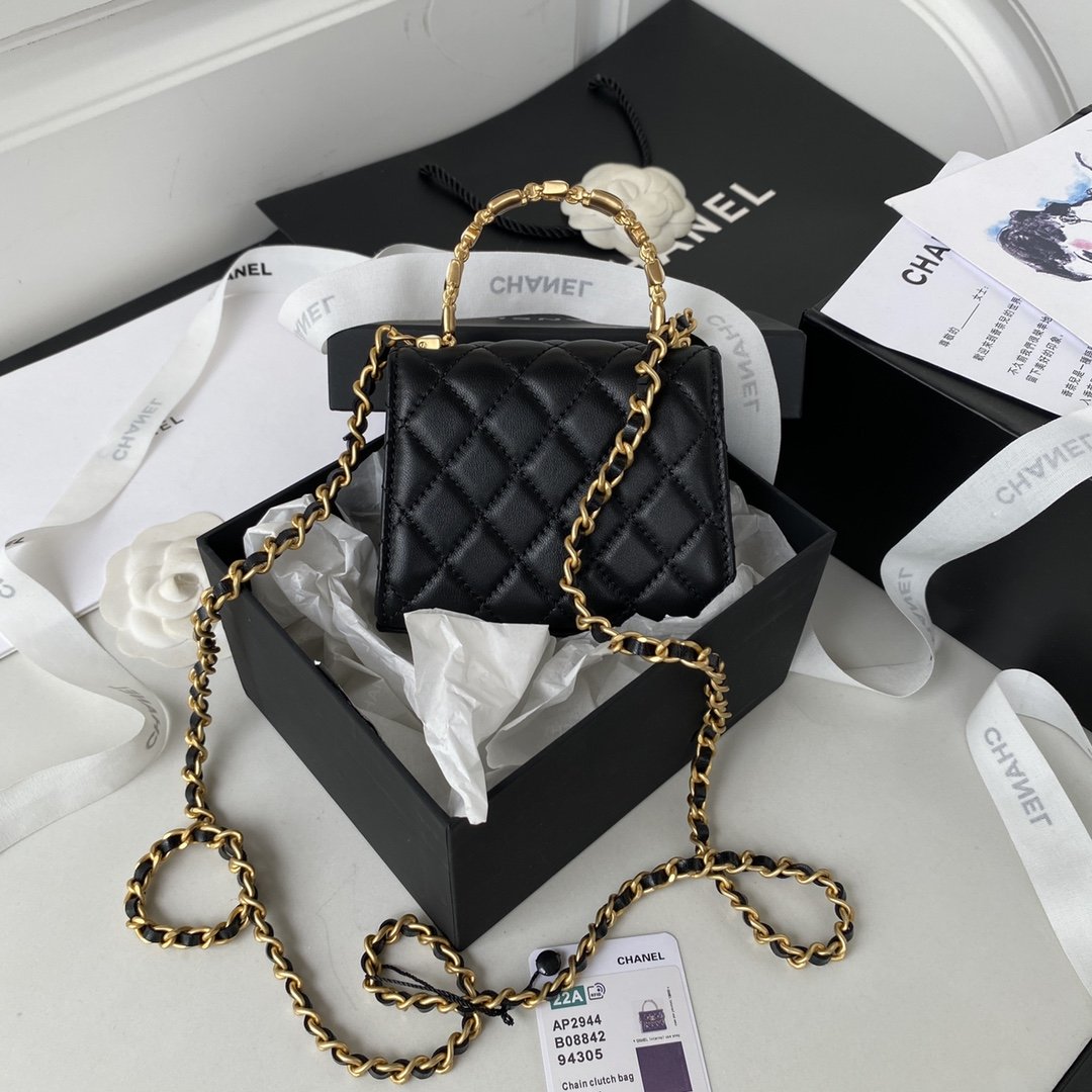 Chanel Clutch With Chain Gold Hardware Black For Women, Women&#8217;s Handbags, Shoulder Bags 5.7in/14.5cm AP2945