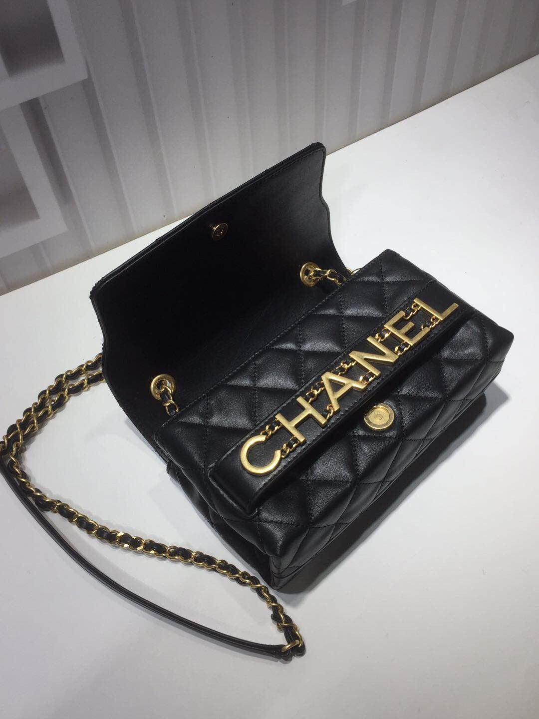 ChanelFront Logo Small Flap Bag Gold Hardware Black For Women, Women&#8217;s Handbags, Shoulder Bags 8.2in/21cmAS1490