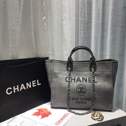 Chanel Deauville Tote Tweed Canvas Bag Fall/Winter Collection, Light Grey/ Dark Grey For Women 15in/38cm