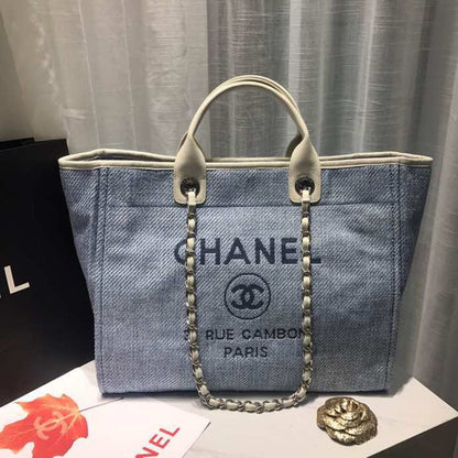 Chanel Deauville Tote Canvas Bag Light Grey For Women, Women&#8217;s Handbags, Shoulder Bags 15in/38cm A66941