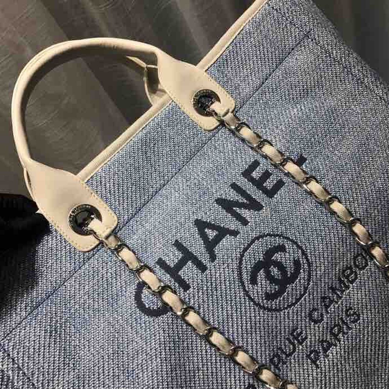 Chanel Deauville Tote Canvas Bag Light Grey For Women, Women&#8217;s Handbags, Shoulder Bags 15in/38cm A66941