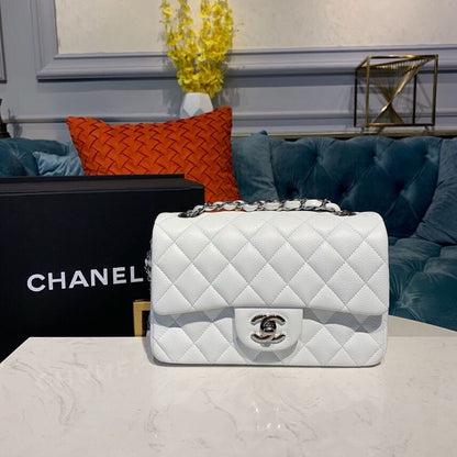 ChanelSmall Classic Handbag Silver Hardware White For Women, Women&#8217;s Bags, Shoulder And Crossbody Bags 7.8in/20cm A01113