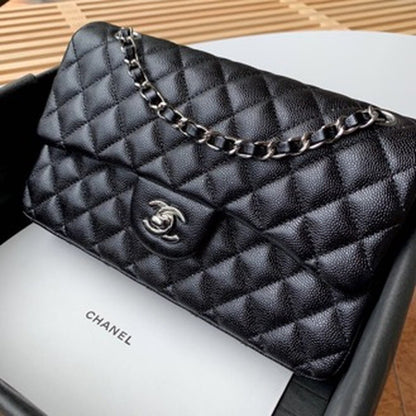 Chanel Classic Handbag Silver Hardware Black For Women, Women&#8217;s Bags, Shoulder And Crossbody Bags 10.2in/26cm A01112