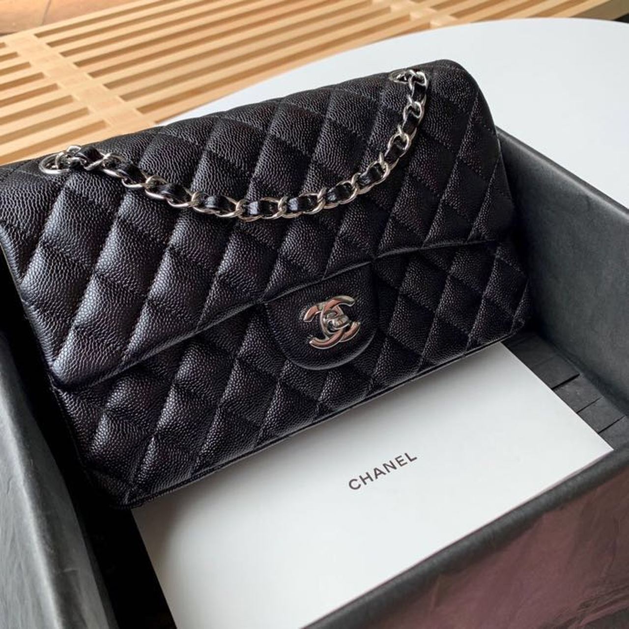 Chanel Classic Handbag Silver Hardware Black For Women, Women&#8217;s Bags, Shoulder And Crossbody Bags 10.2in/26cm A01112