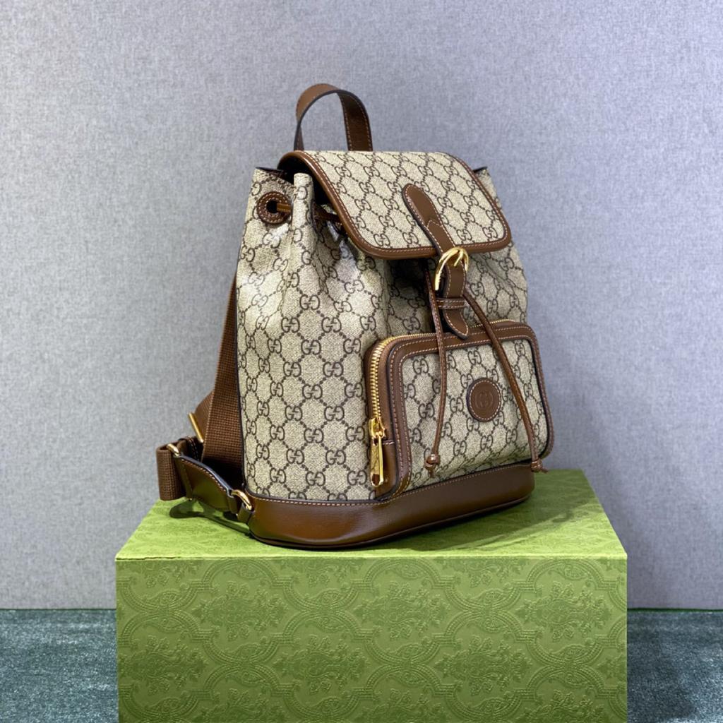 gg Backpack With Interlocking G Beige And Ebony gg Supreme Canvas Brown 11.8in/30cm gg 674147 92THG 8563