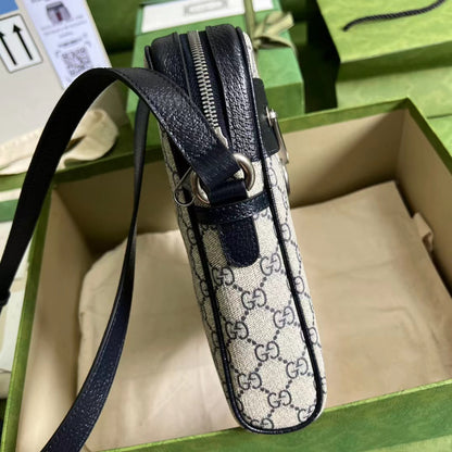 gg Ophidia gg Small Messenger Bag Beige And Blue gg Supreme Canvas Beige For Women 9.5in/23cm gg 547926 96IWN 4076