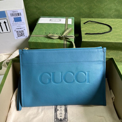 gg Clutch With gg Logo Blue For Men 12in/31cm  gg