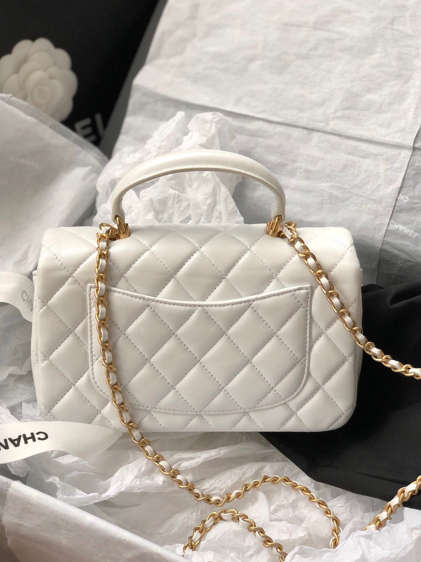 ChanelMini Flap Bag With Top Handle White For Women 7.8in/20cm