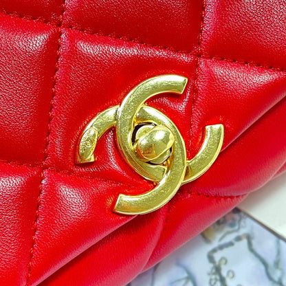 Chanel Flap Bag Gold Hardware Red For Women, Women&#8217;s Handbags, Shoulder Bags 7.9in/20cm AS3366