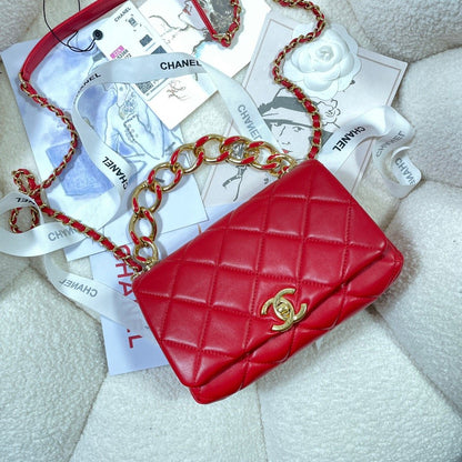 Chanel Flap Bag Gold Hardware Red For Women, Women&#8217;s Handbags, Shoulder Bags 7.9in/20cm AS3366