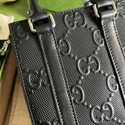 gg Embossed Mini Tote Bag Black gg Embossed For Men  7.9in/20cm gg 696010 1W3CN 1000